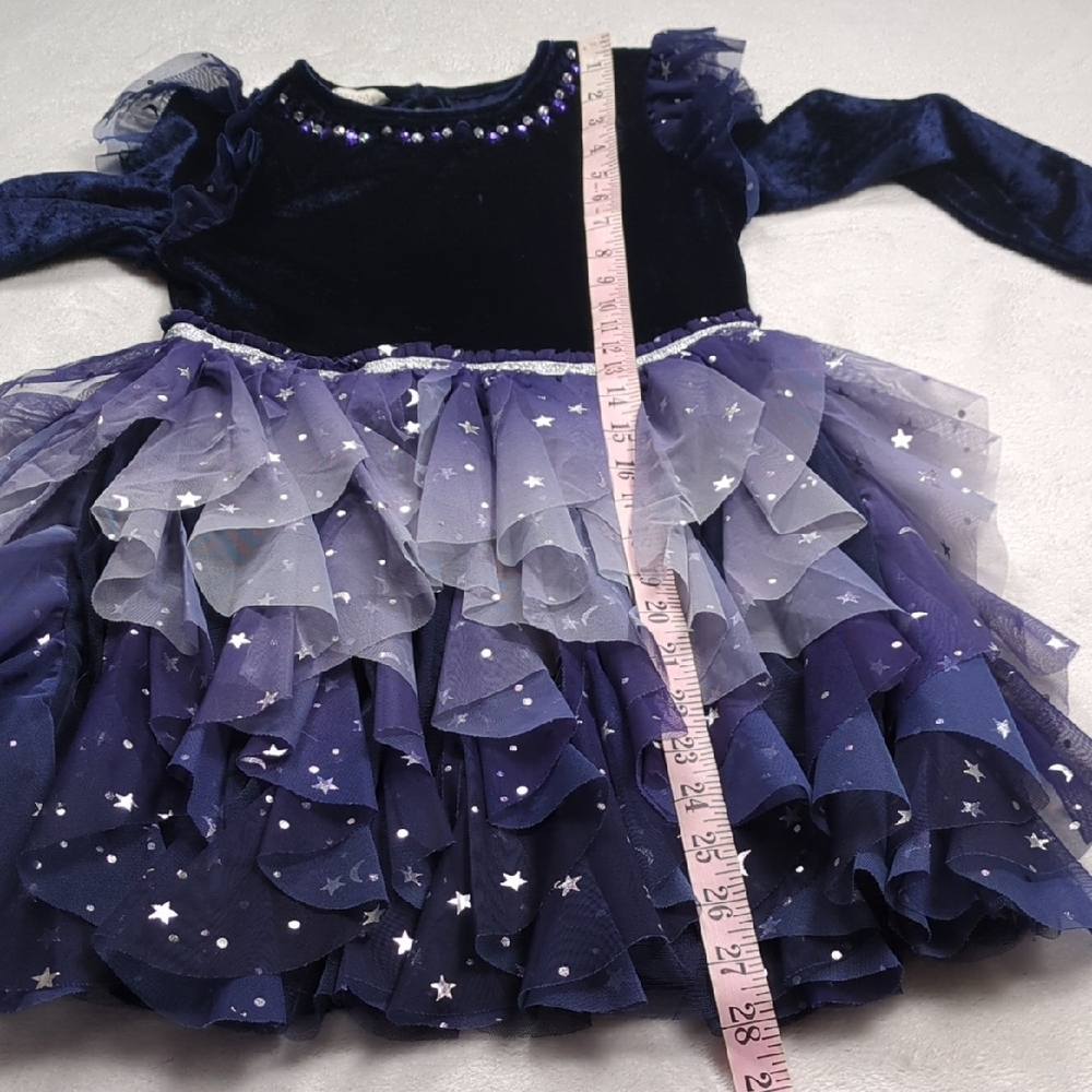 Monsoon Girls Cosmic Velour Long Sleeve Disco Dress Blue (7/8 UK) - Picture 7 of 10